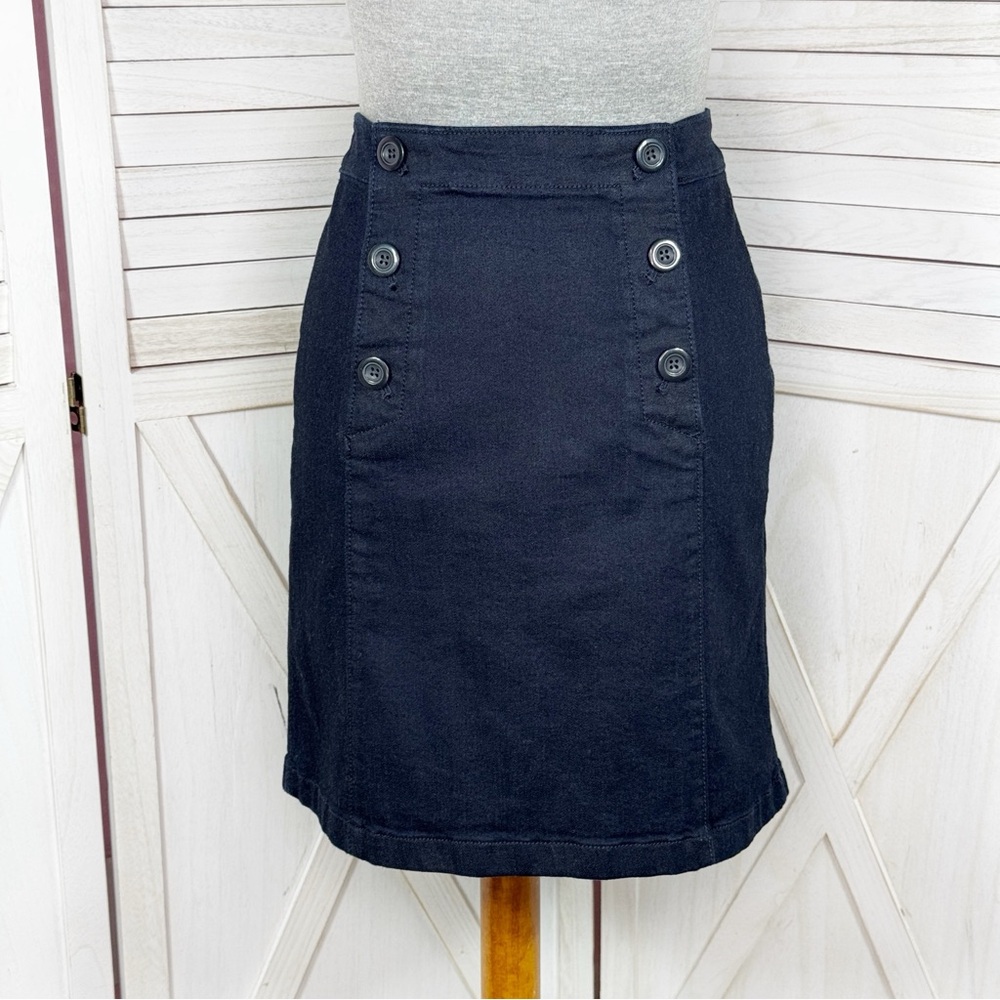 Loft Sailor Button Front Denim Twill A‎ Line Pencil Skirt Blue 2